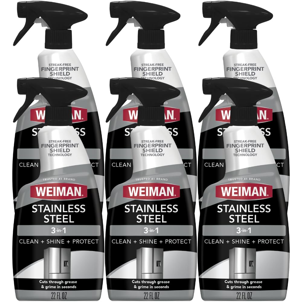 Weiman Stainless Steel Cleaner & Polish, 6 Pack, Anti Fingerprint Spray, Water Spots & Grease, No Streaks or Residue, Safe for Metal Polish, Chrome