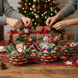 12 Pack Premium Handmade 6" Round Holiday Gift Baskets - Mini Christmas Bamboo Baskets for Holiday Events, Candy, Treats, DIY Gift Sets, Party Favors