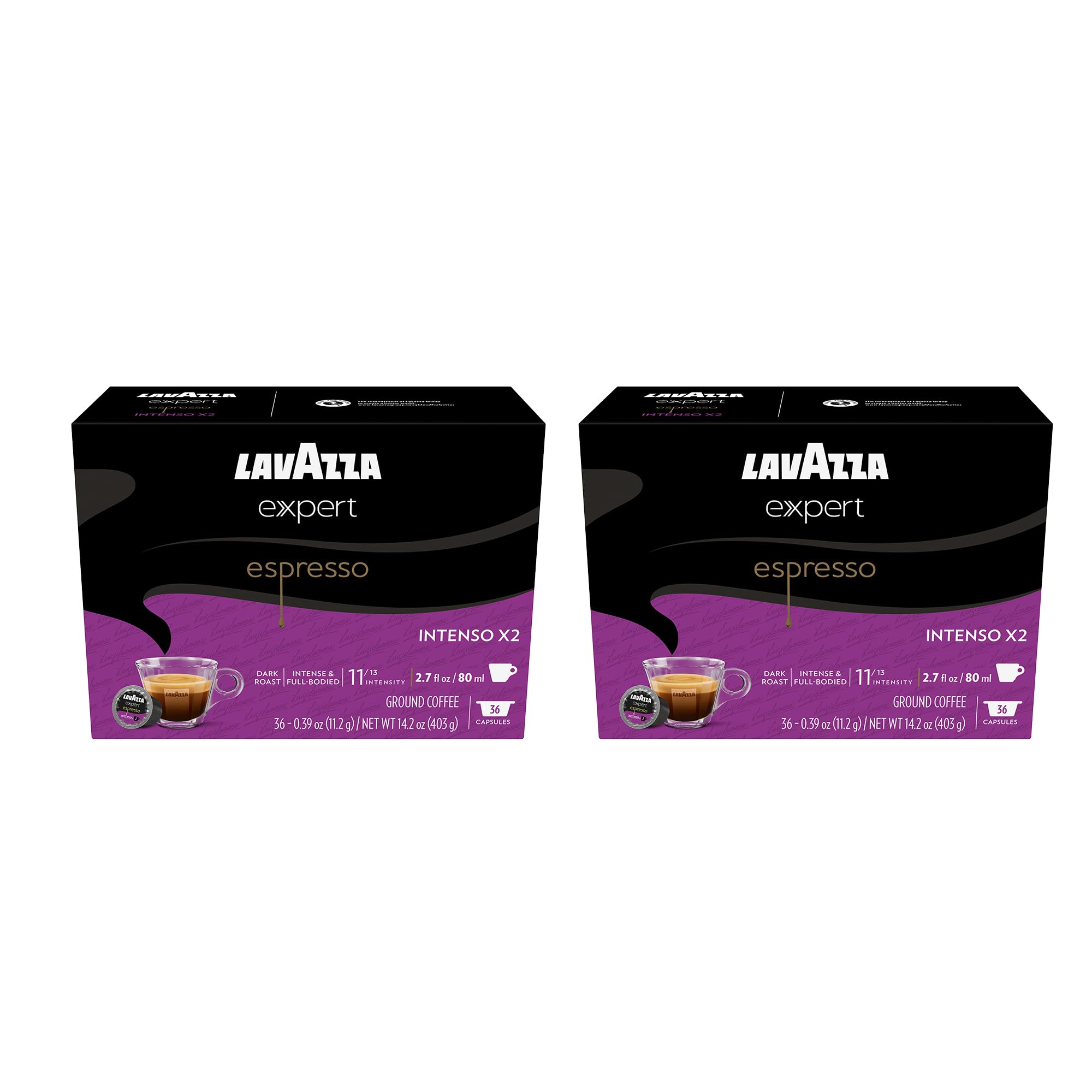 Lavazza Expert Espresso Intenso Double Shot Capsules, Dark Roast, Arabica and Robusta Blend, Compatible with Lavazza Classy Machines (72 Capsules)