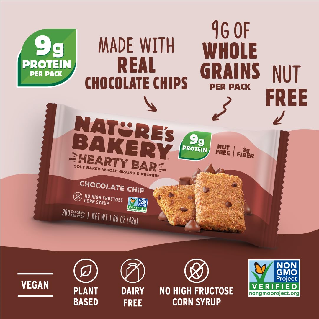 Nature’s Bakery Hearty Bars Chocolate Chip, Plant Based Protein Snack Bar, 30 Count