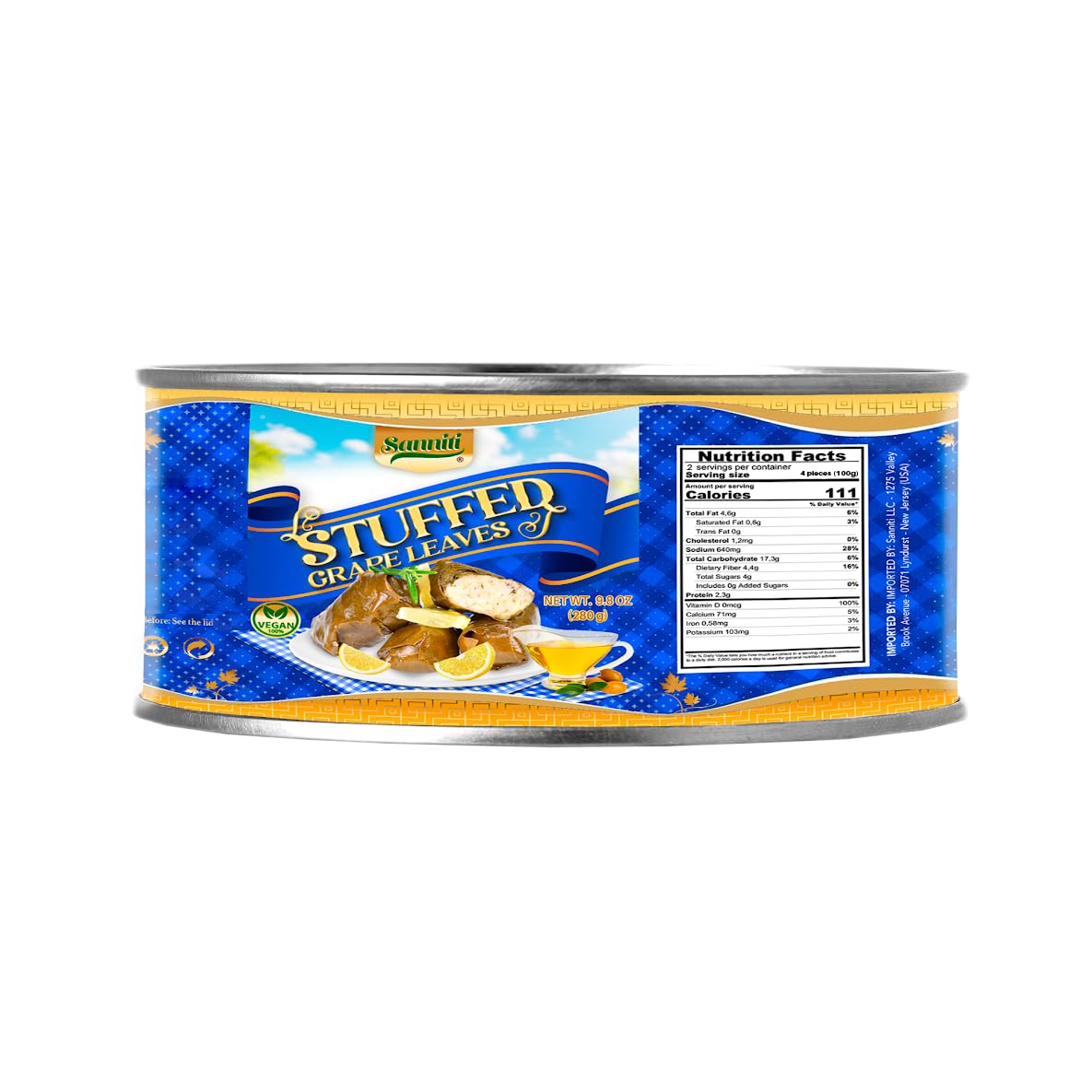 Sanniti Dolmas Stuffed Grape Leaves | Ready to Eat | Easy Peel Open Can, 9.8 oz (Pack of 4)