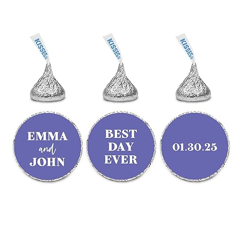 Andaz Press Personalized Very Peri Periwinkle Blue Wedding Collection, Custom Chocolate Drop Label Stickers, Best Day Ever, Custom Name Date Thank You