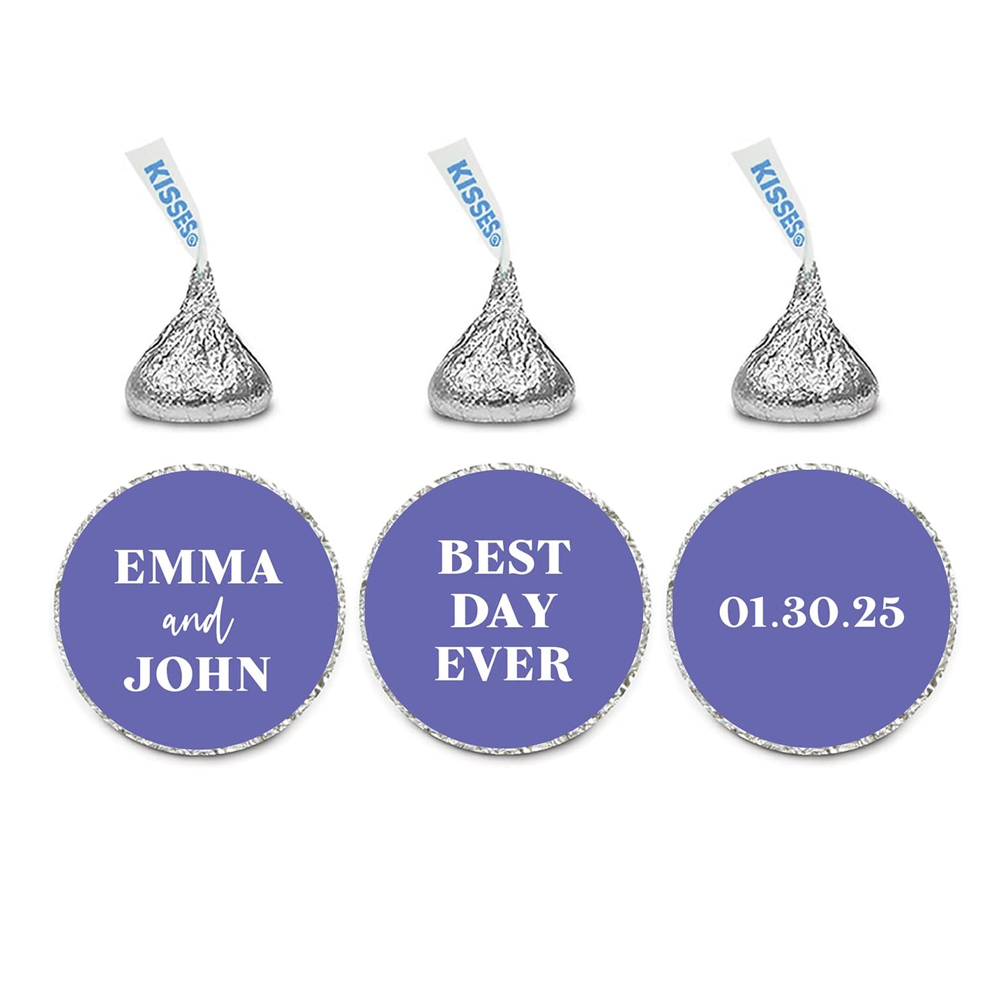 Andaz Press Personalized Very Peri Periwinkle Blue Wedding Collection, Custom Chocolate Drop Label Stickers, Best Day Ever, Custom Name Date Thank You