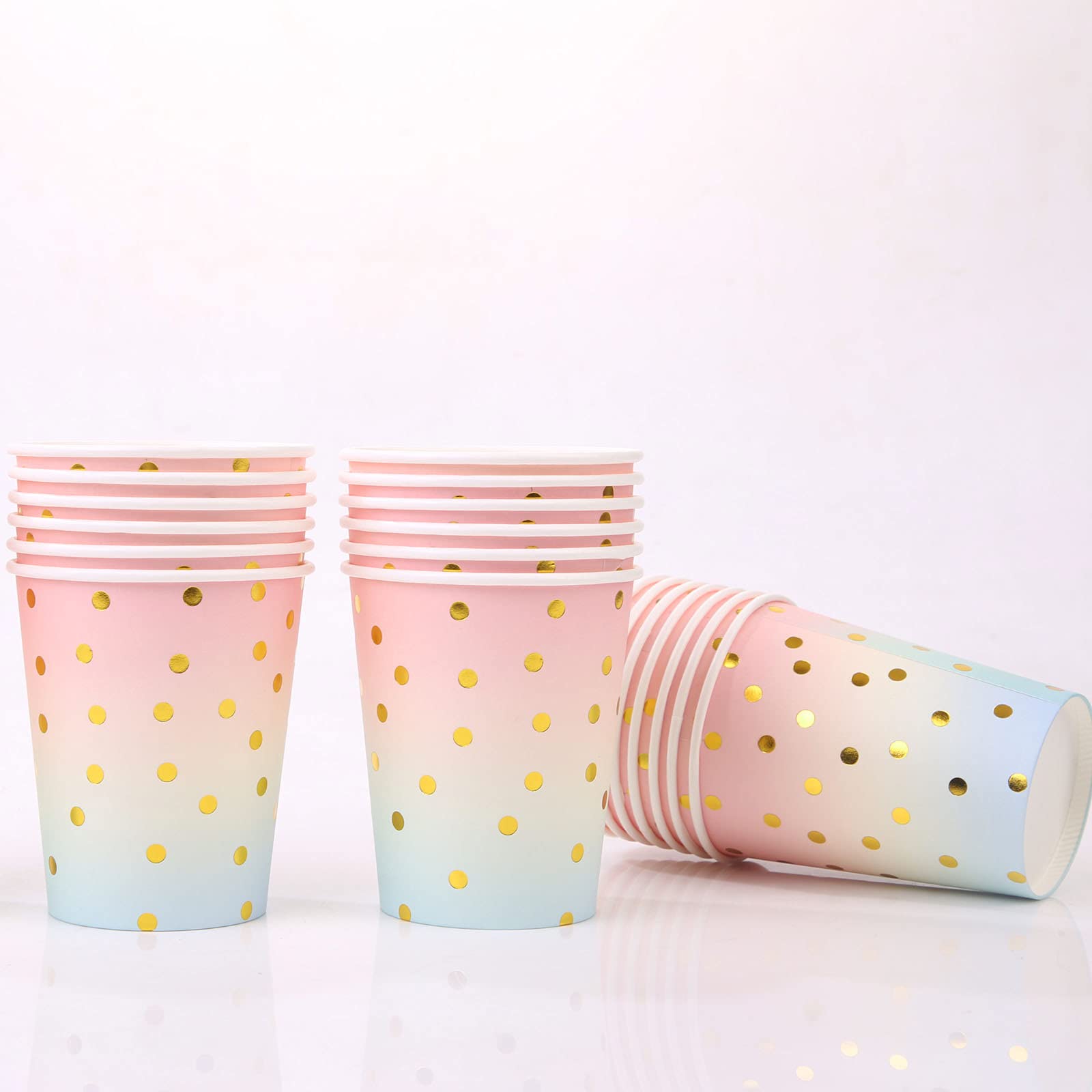 Boocikey 200 Pcs Pastel Party Decorations,Golden Dot Disposable Paper Plates Set,Pastel Plates and Napkins Party Supplies for Birthday Baby Shower