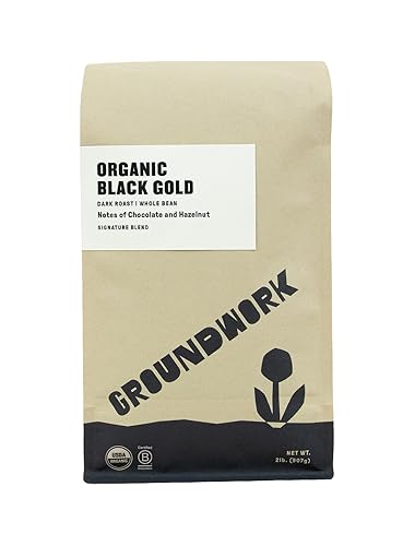 GROUNDWORK Black Gold Whole Bean Coffee Dark Roast Blend - USDA Organic Signature Blend Coffee Beans - 2lb Bag (Pack of 1)