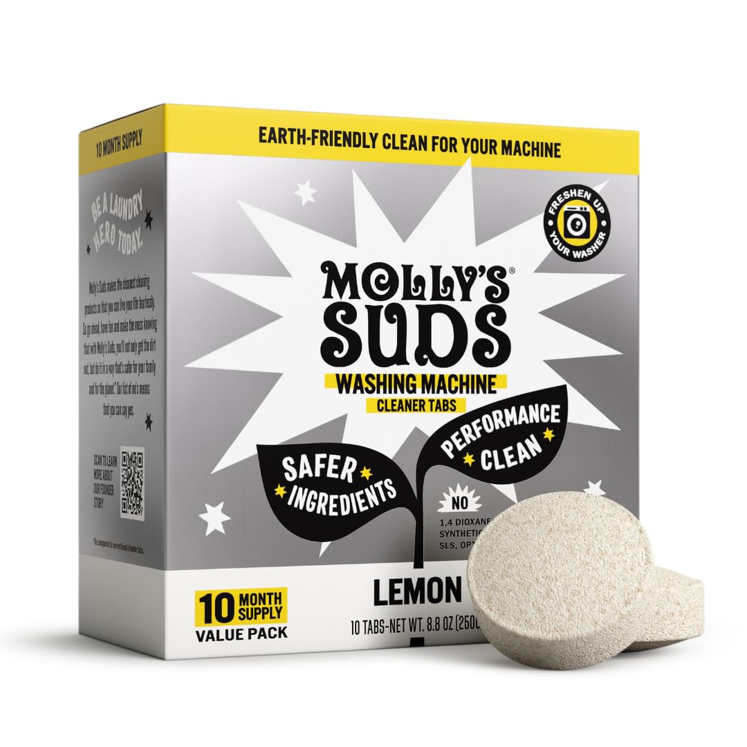 Molly's Suds Washing Machine Cleaner | Removes Odors & Grime from Front & Top Loader Machines, Including HE (Citrus - 10 Tablets)
