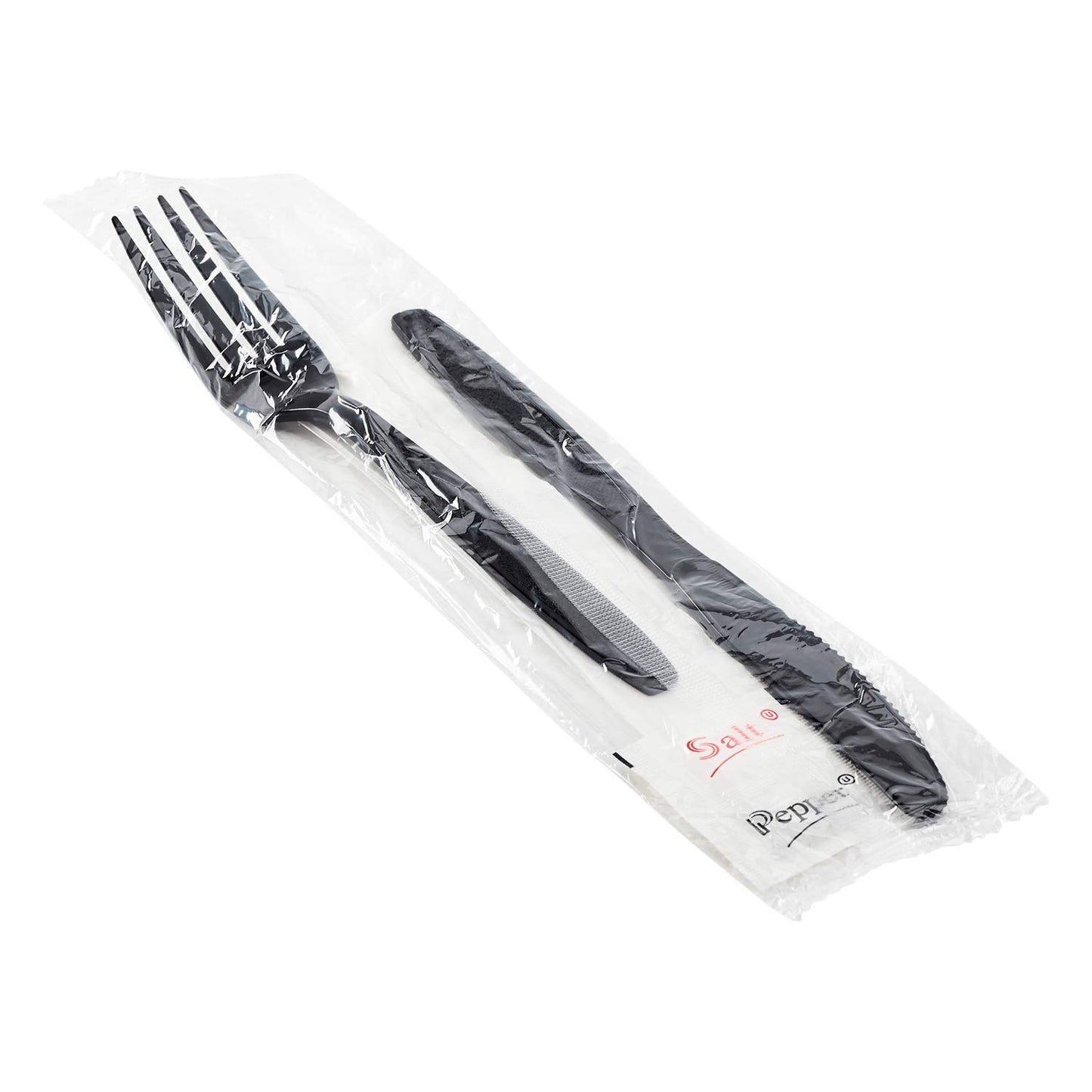 Karat [ 250 ct ] Black Wrapped PS Plastic Cutlery Set with Napkin (Knife, Fork, 1-ply Napkin, Salt & Pepper) U2208B