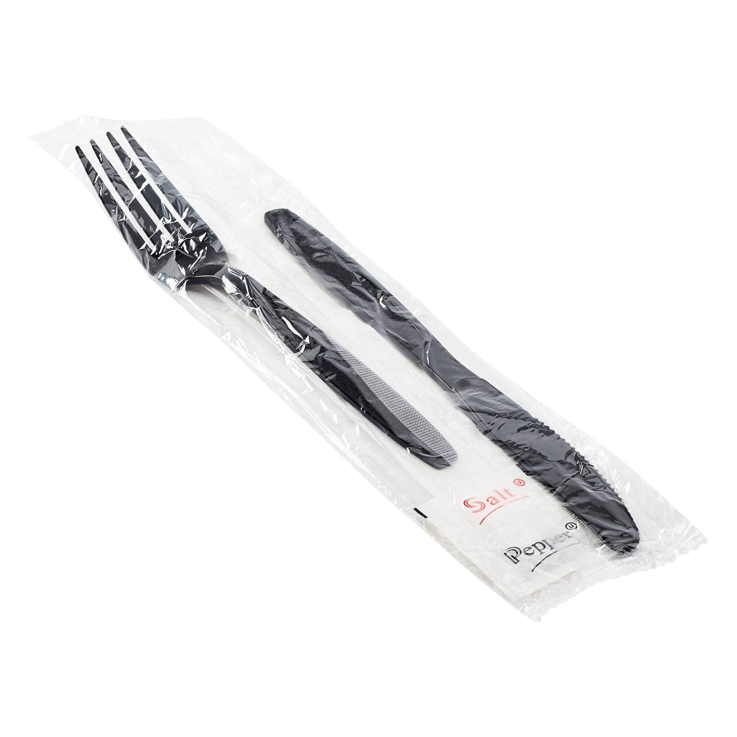 Karat [ 250 ct ] Black Wrapped PS Plastic Cutlery Set with Napkin (Knife, Fork, 1-ply Napkin, Salt & Pepper) U2208B