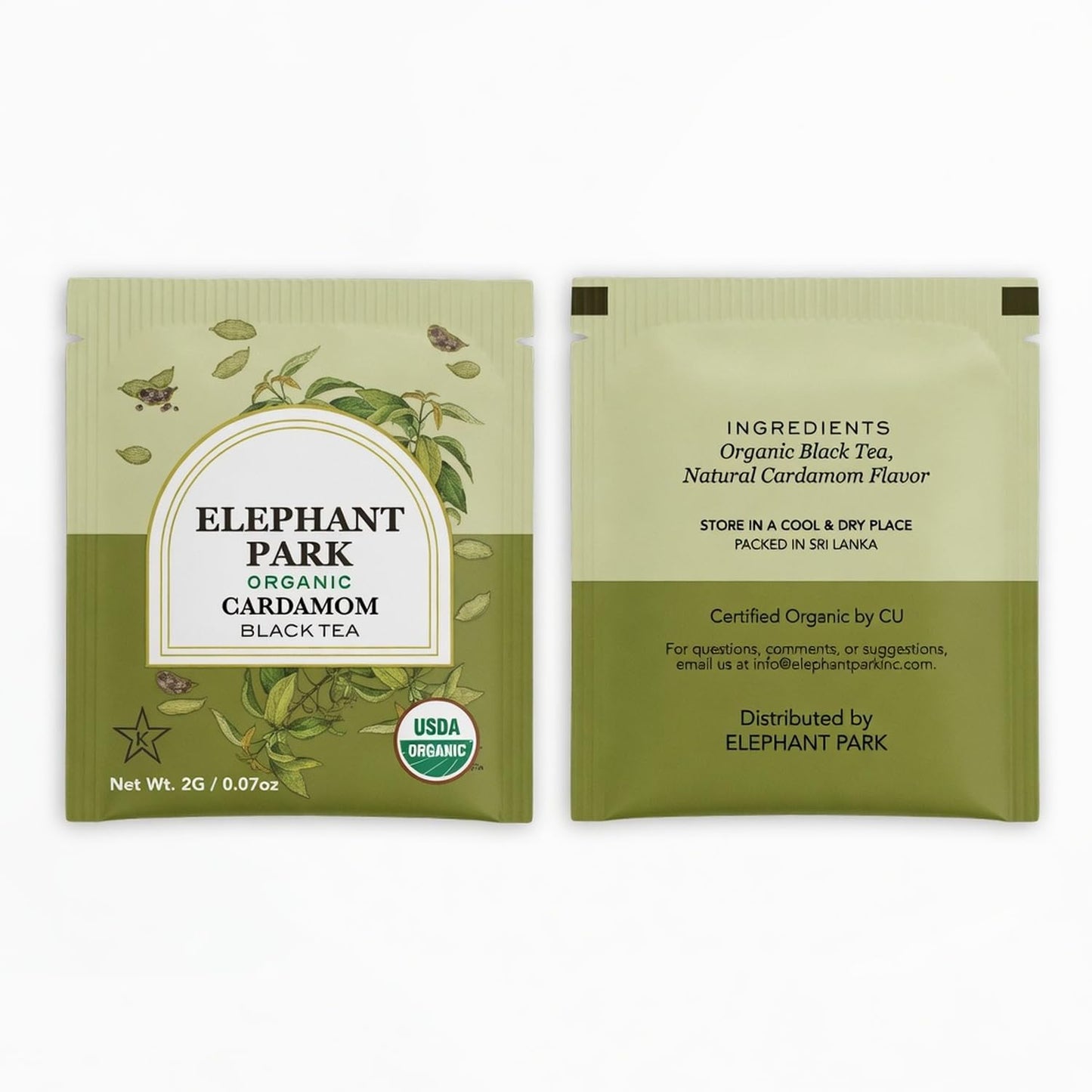 Elephant Park USDA Organic Cardamom Black Tea, 25 Individually Wrapped Tea Bags, Spiced Chai Style Blend With Natural Cardamom Flavor, Hot Or Iced
