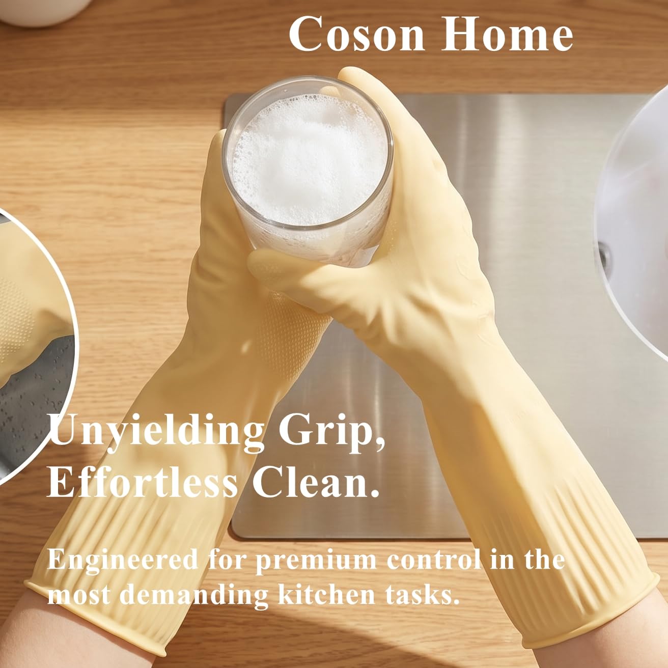 Coson home Long Rubber Dishwashing Cleaning Gloves, Elbow Length for Dishes Household Kitchenware Washing 17.8 Inches (M)