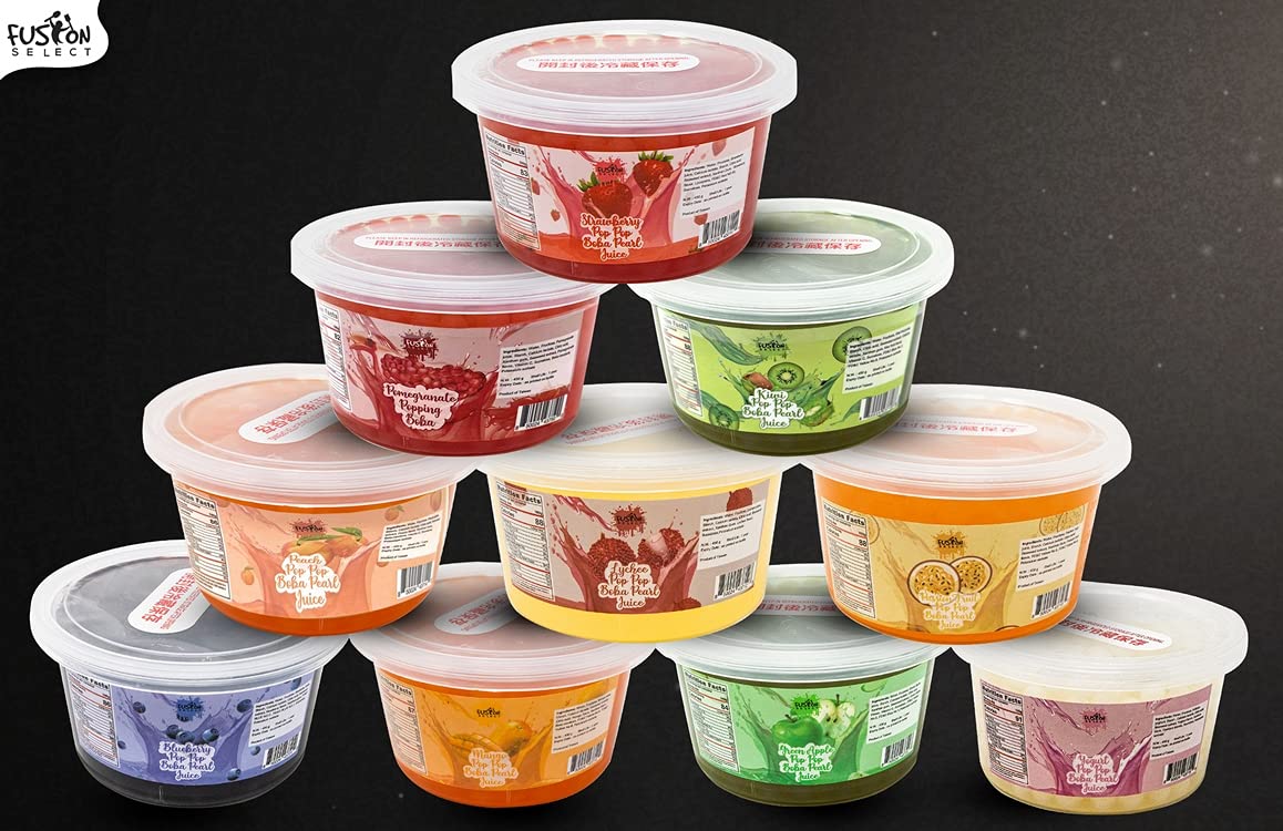 Fusion Select Boba Bursting Bobaz Popping Bobaz Pearls Fruit Tea Snack Toppings (490 Grams, Strawberry)
