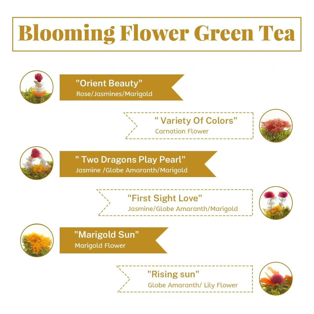 LWXLJMJZC?12 Unique Varieties Blooming Green Tea Ball | Jasmine Flowering Tea | Individual Pack with Flowers?Gifts For Tea Lovers