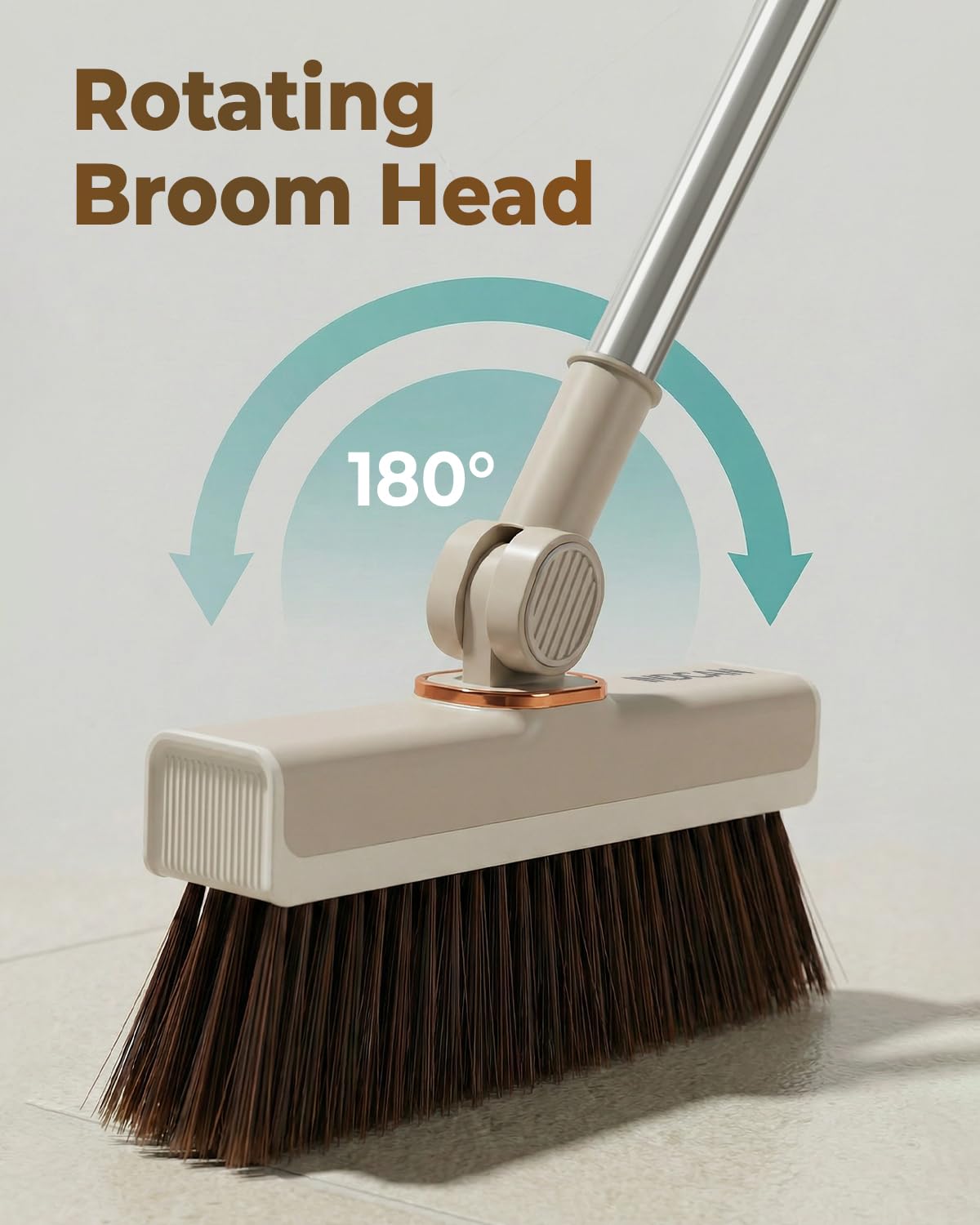 INDCAN Broom and Dustpan Set for Home, 54 Inch Long Handle Upright Broom, Rotatable Broom Head with Magnetic Mount & Self-Cleaning Teeth Comb, Indoor