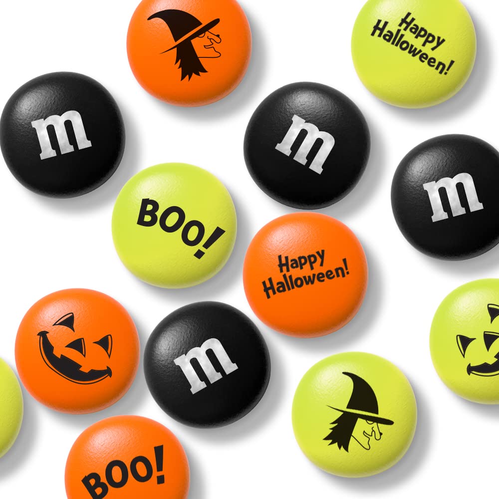 M&M’S WORLD Pre-Printed Halloween Candy - 2lbs of Bulk Candy in Resealable Pack for Halloween Party, Trick or Treat Favor, Halloween Dessert