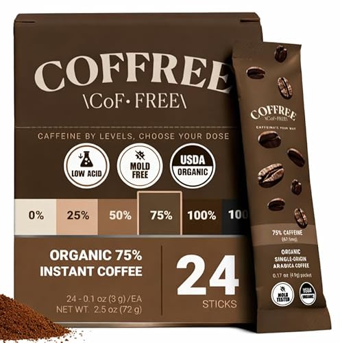 COFFREE Organic Instant Coffee Packets - Mold Free, Low Acid, Single-Origin Arabica - Individual Single Serve Coffee Sticks - Easy for Travel, Camping