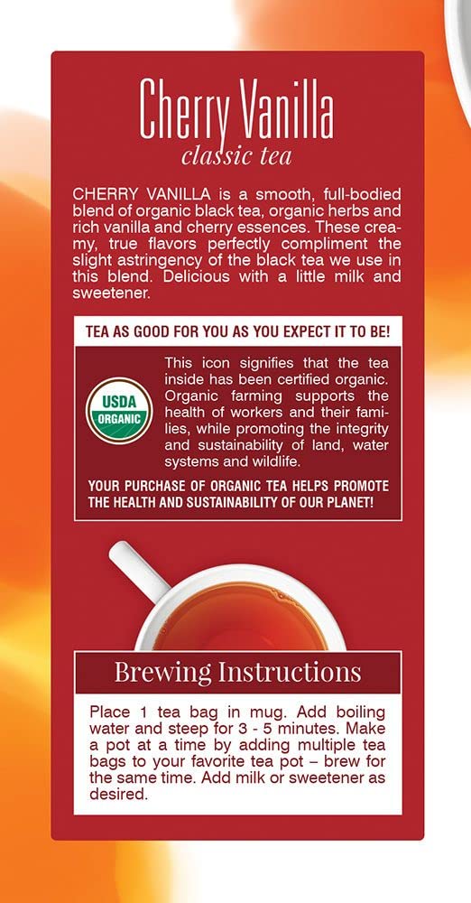 Davidson's Organics, Cherry Vanilla, 25-count Tea Bags, Pack of 6