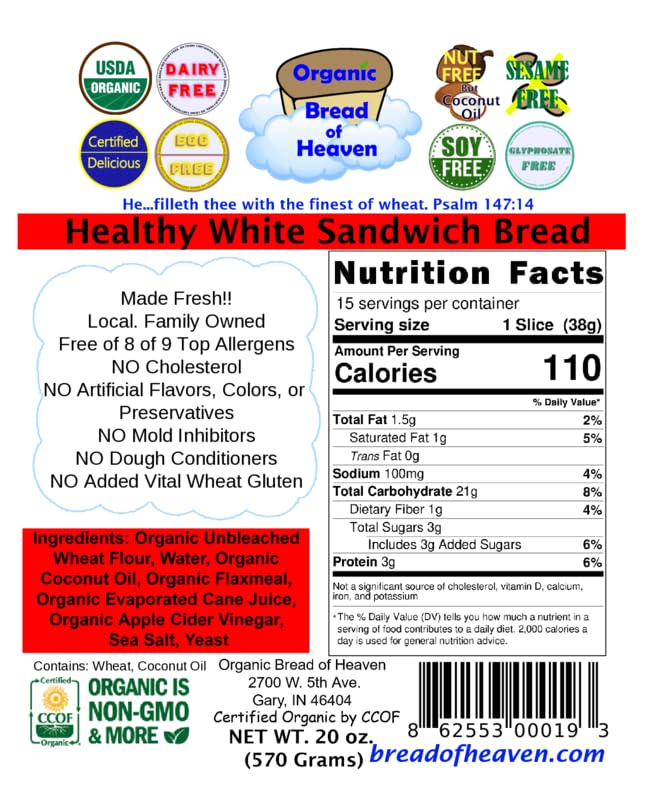 Organic Bread of Heaven ~ Healthy White Sandwich Bread 2 loaves ~ USDA Organic