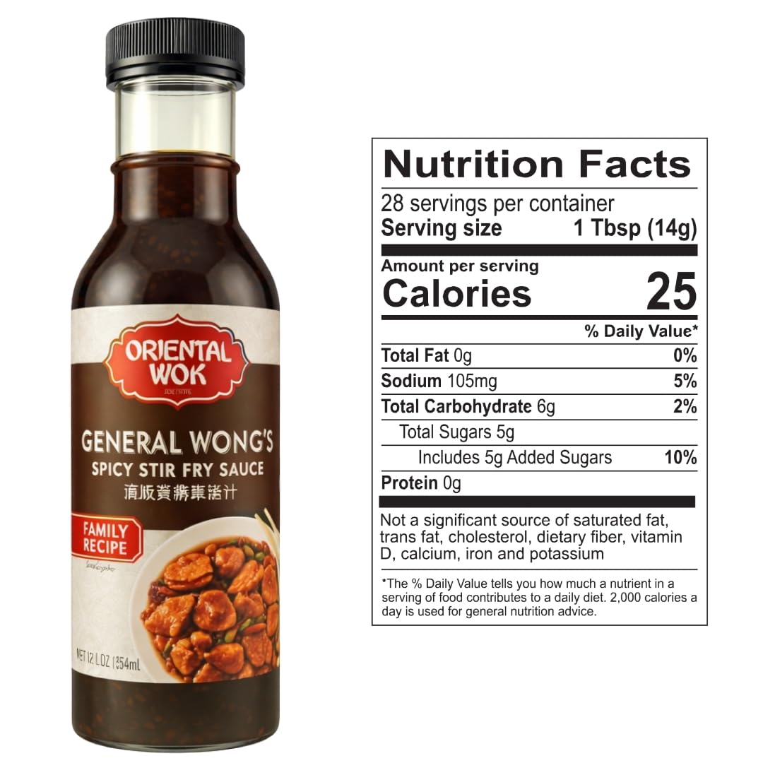 Oriental Wok Gourmet General Wong's Spicy Stir Fry Sauce, Umami-Infused Gourmet Sauce, Timeless Taste & Contemporary Convenience, 14 oz (1 Pack)