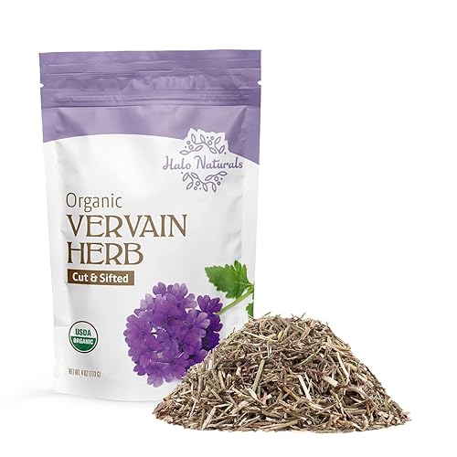 Halo Naturals Organic Vervain Herb Cut & Sifted, 4 Ounces (Verbena officinalis) USDA Certified | Resealable Pouch| Packaged in The USA (Pack of 1)