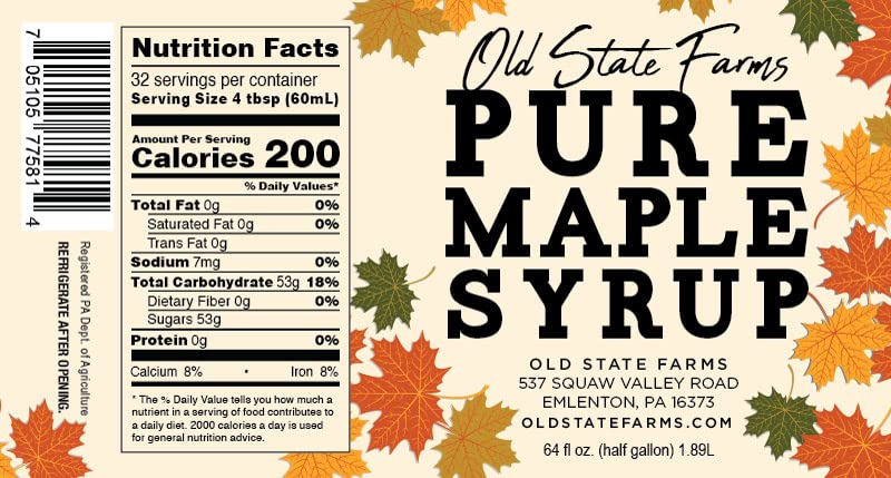 Old State Farms - 64oz Grade A Dark Robust Pure Maple Syrup - Sustainable Harvest - Organically Produced - All Natural