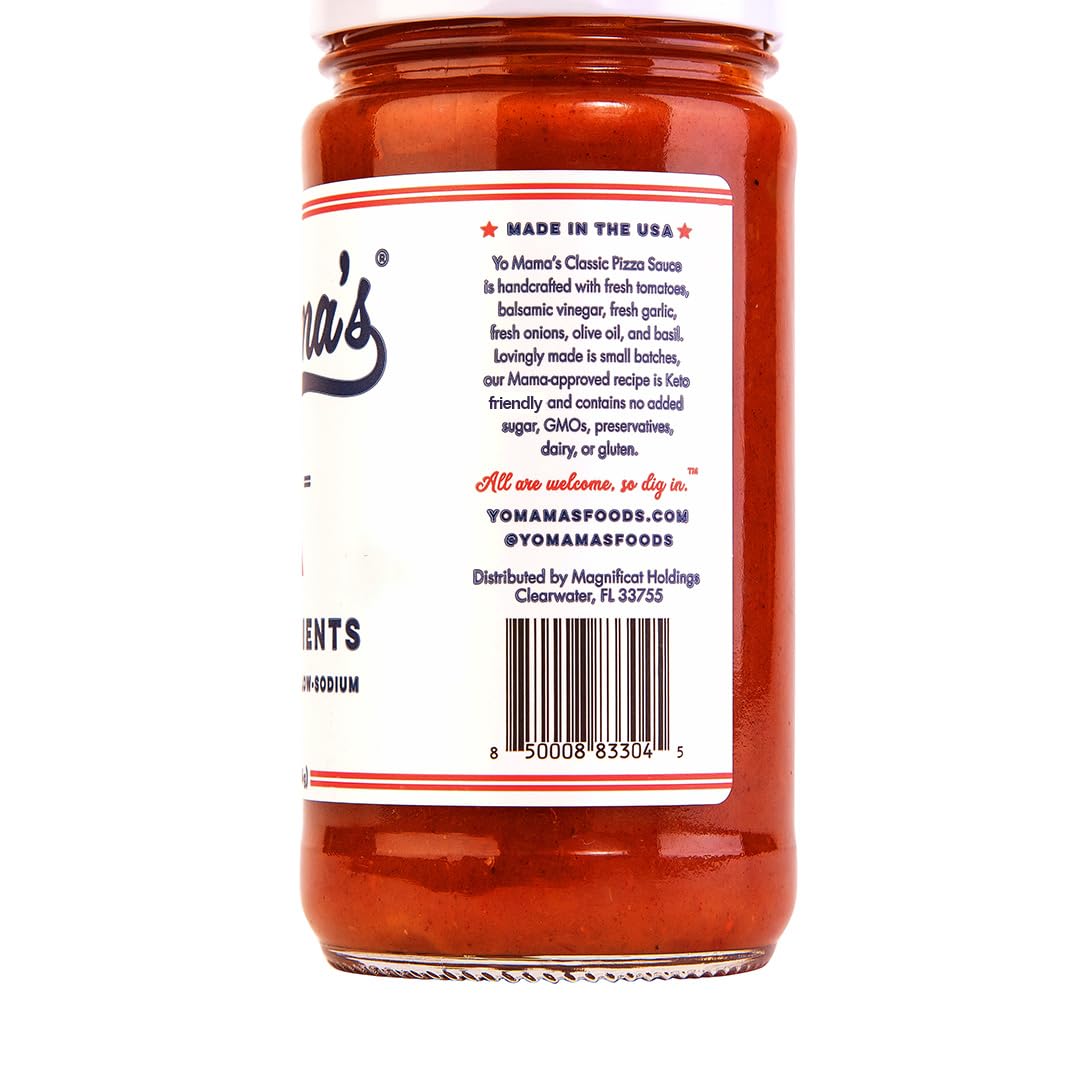 Yo Mama's Foods Keto Classic Pizza Sauce - Pack of (2) - Vegan, No Sugar Added, Low Carb, Low Sodium, Gluten Free, Paleo, and Made with Fresh Non-GMO