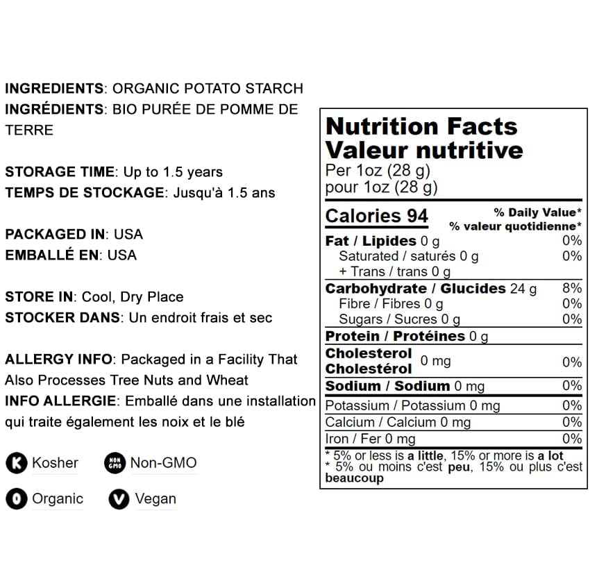 Food to Live Organic Potato Starch, 2 Pounds - Unmodified Powder, Non-GMO, Pure Flour, Kosher, Vegan, Bulk, Great for Cooking, Baking, and Thickening