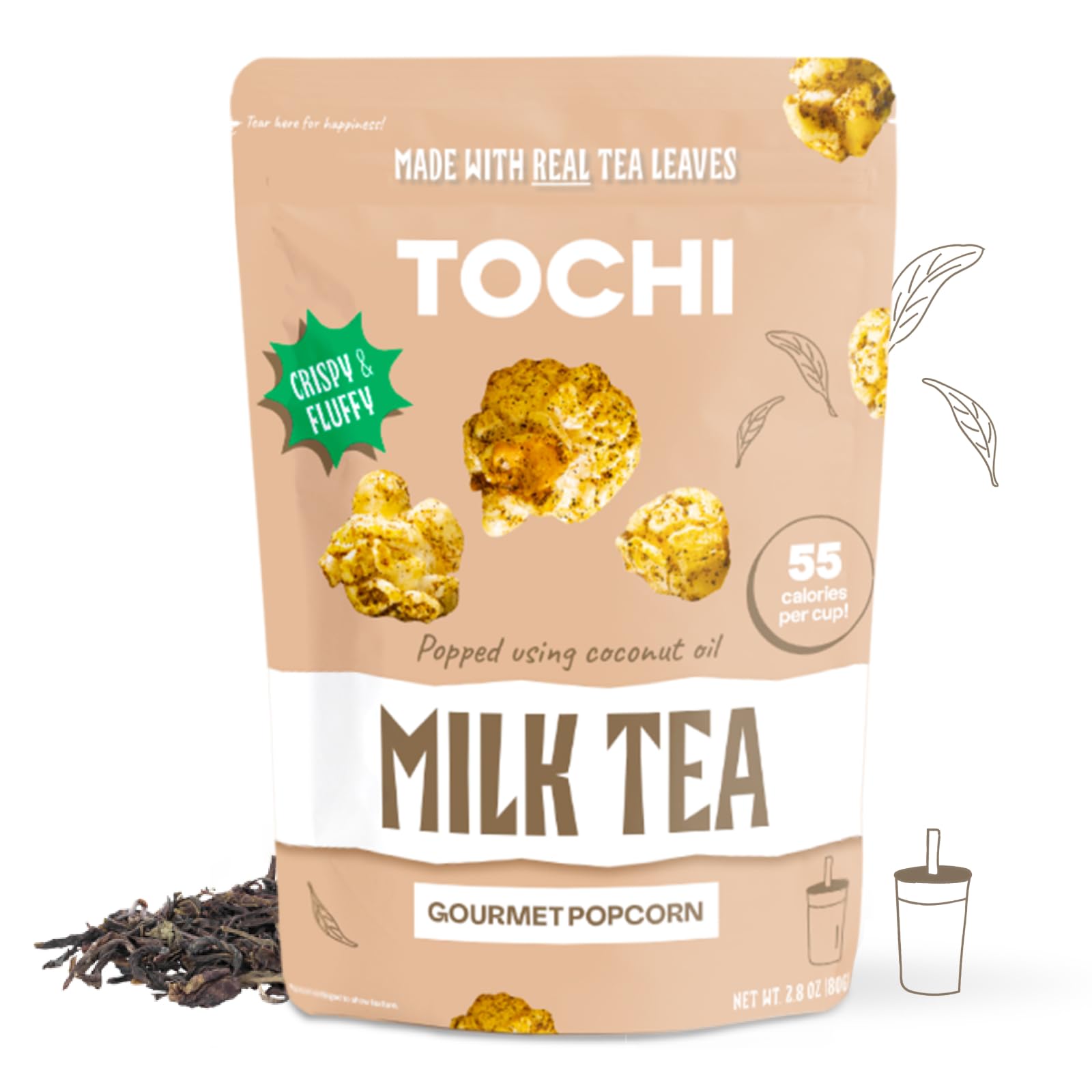 Tochi Gourmet Popcorn Snacks - Milk Tea Flavor - Using Large Popcorn Kernels, Popcorn balls, 2.82 Ounce (Pack of 1)