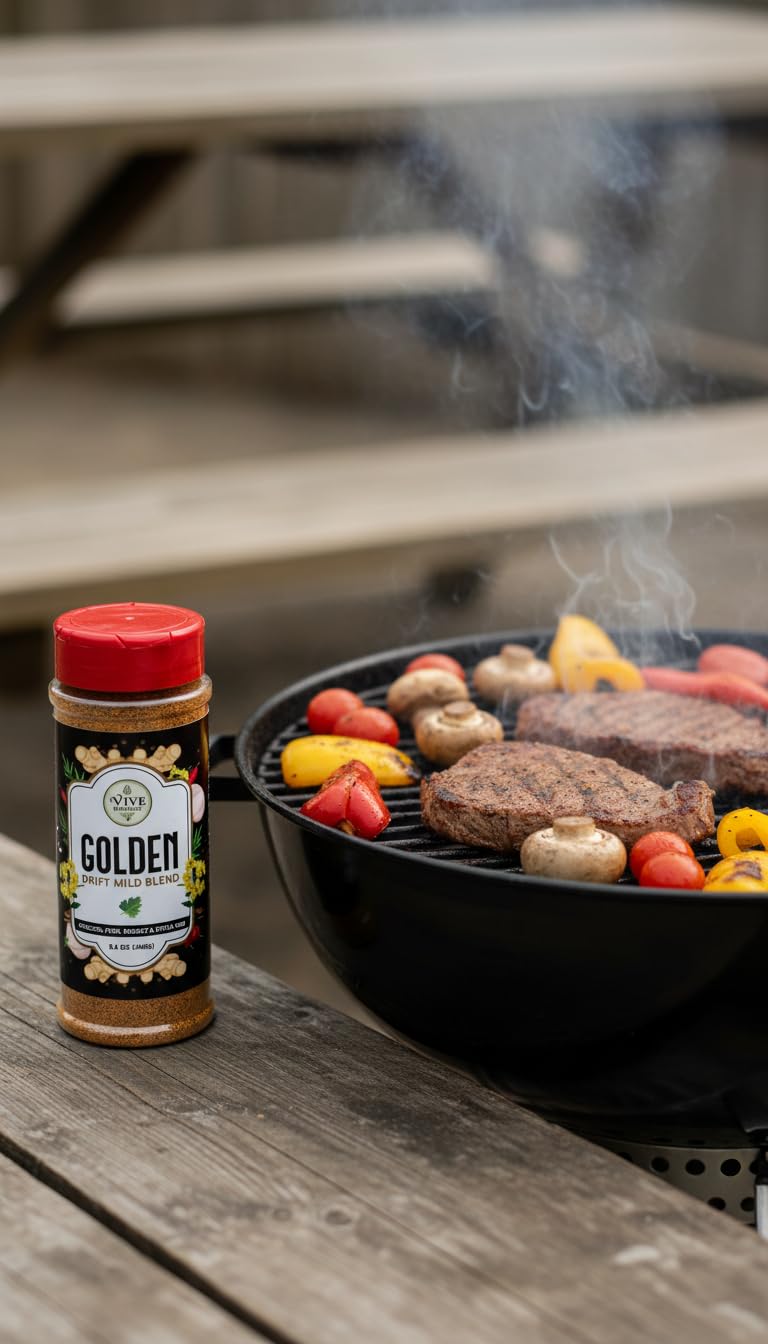 Vive Natural All Natural Seasoning Gluten-Free Chicken Steak Ribs Brisket (8.4oz) (8.4 oz (240g), Golden Drift Mild Spicy Blend)
