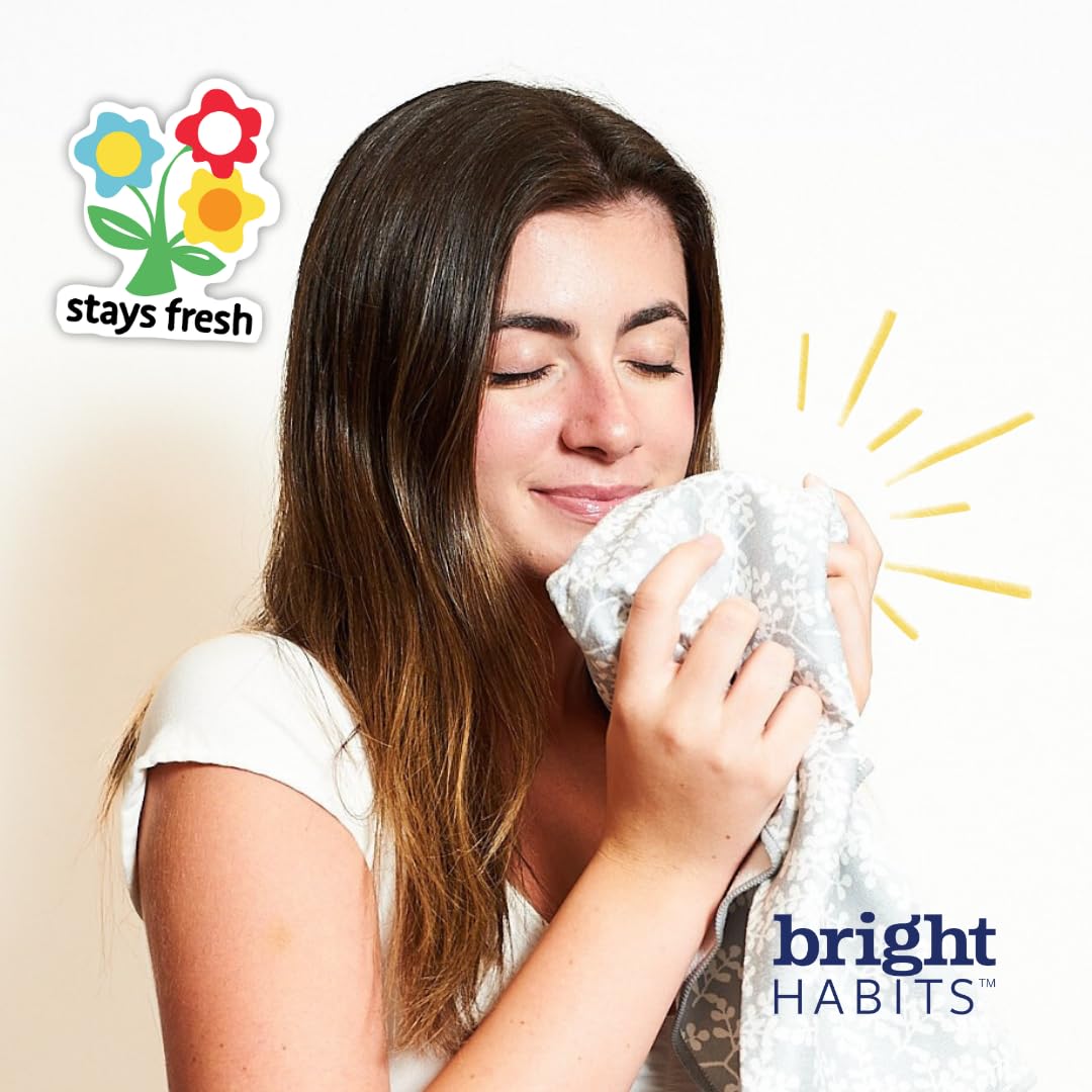Bright Habits Scrubby Machine Washable Dishcloth Set in Dots Blue, 4 Pack 2 in 1 Non Scratch Reusable Quick Dry Cleaning Cloths Made from Recycled