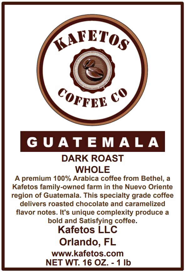 Dark Roast Whole Beans Guatemala Premium Coffee Specialty Grade - Single Estate, Shaded Grown at Kafetos Family Owned Farm 16 oz