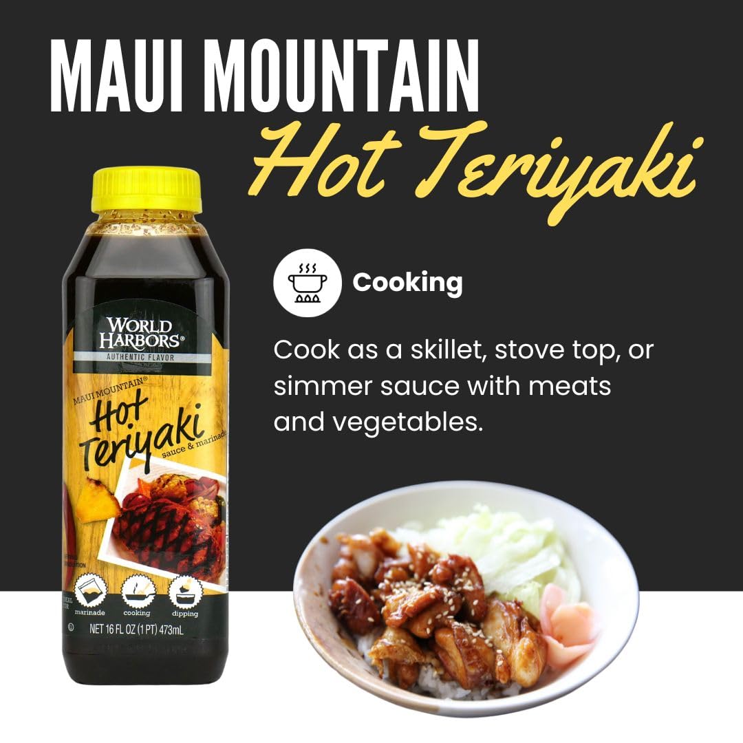 World Harbors, Maui Mountain, Hot Teriyaki Marinade & Sauce, 16Oz Bottle