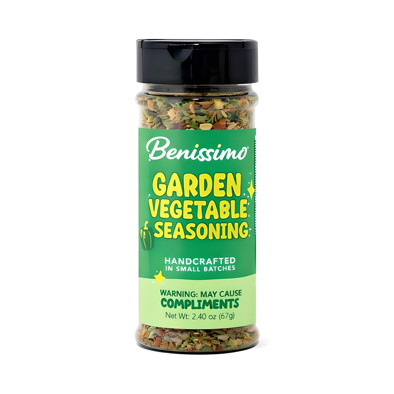 Benissimo Garden Vegetable Seasoning, Vegetable & Herb Blend for Roasted Vegetables, Dips, Pasta, Soups, Potatoes & Marinades with Pet Shaker | 8.5