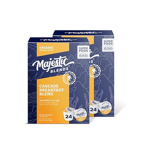 Majestic Blends Organic Coffee, Cascade Breakfast Blend SUPER PODS, Single-Serve Coffee Pods, 48 Count