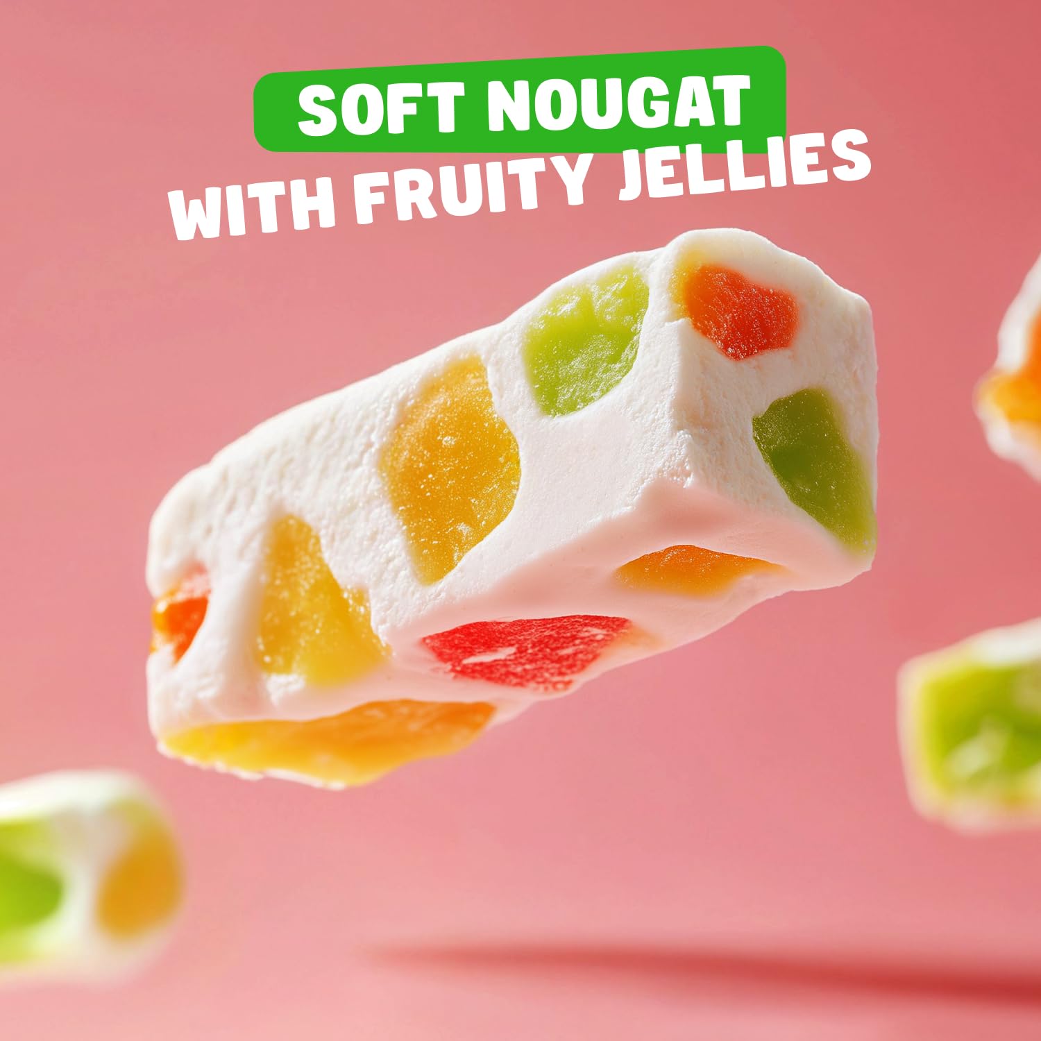 JUJUBE NOUGAT Candy 1 lb - with Jelly Fruit Pieces, Anti Melt Pack, Individually Wrapped, Gluten Free, Bulk Soft Candies in Resealable Bag