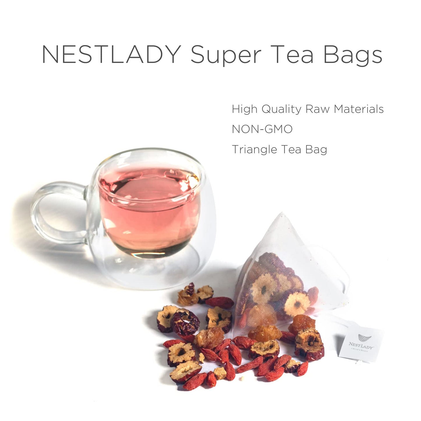 NESTLADY Red Date Longan Goji Berry Tea - Herbal & Flower Blend, Healthy Nourishing Tea Bags 15 Bags (120g, 8g/Bag)