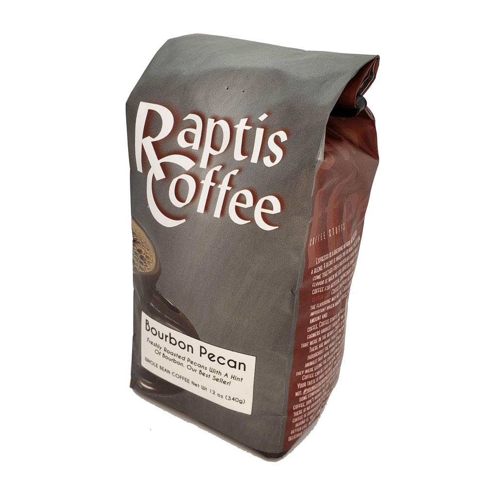 Raptis Coffee Roasters Bourbon Pecan Flavored Whole Bean Coffee 12oz bag