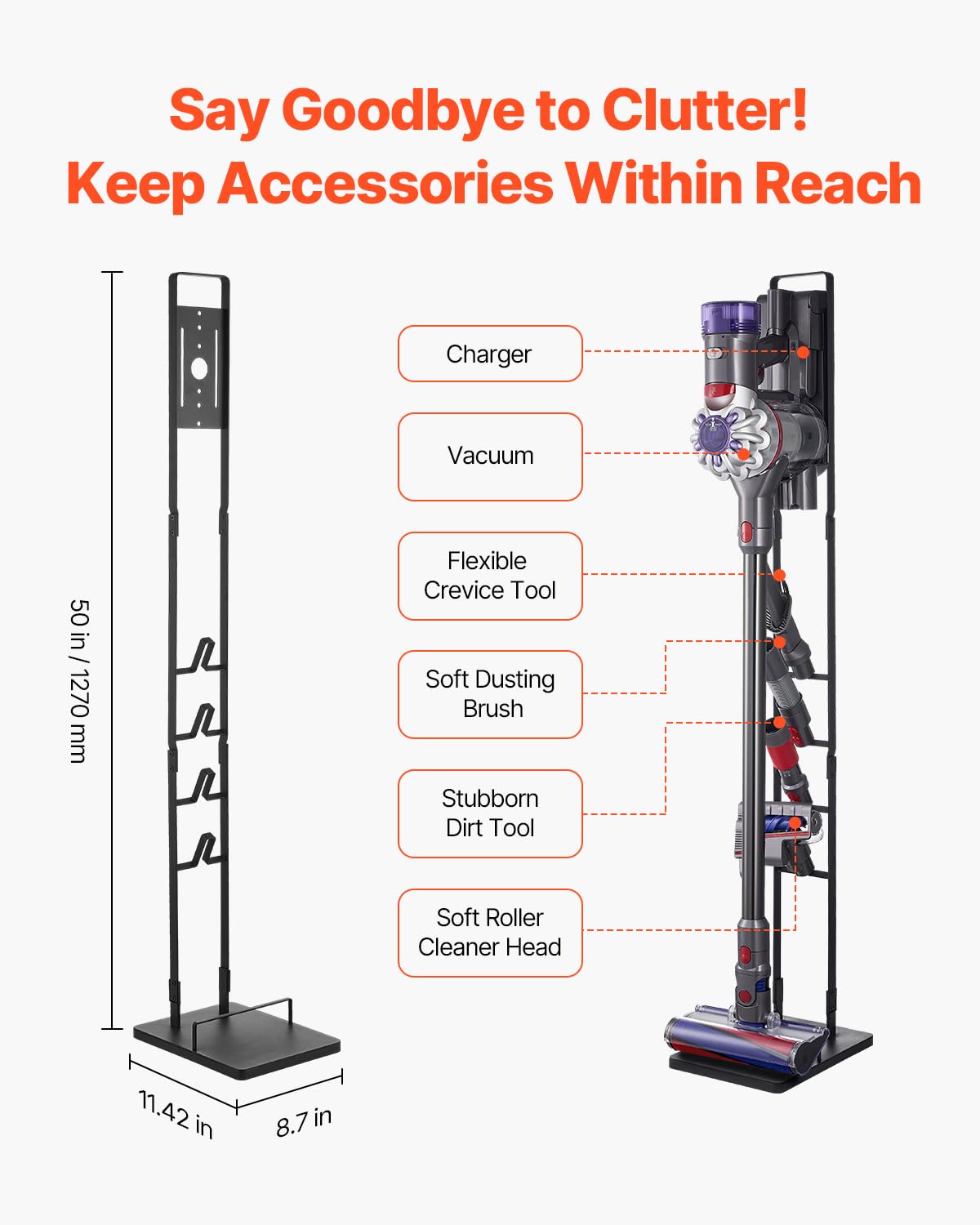 VEVOR Vacuum Stand, Compatible with V6 V7 V8 V10 V11 V15, Stable Vacuum Stand Holder with 4 Hooks for DC30 DC31 DC34 DC35 DC58 DC59 DC62 D74 Cordless