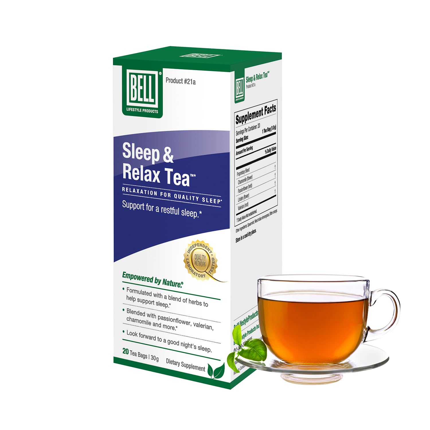 Bell Lifestyle Sleep & Relax Herbal Tea - Night Time Blend with Chamomile, Passionflower, Linden, Valerian, 100% Natural, Vegan, Caffeine-Free - 20