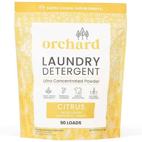 Orchard Laundry Detergent Powder Natural Deep Cleaning Laundry Powder for Sensitive Skin - Citrus - Plant Based Effective Ingredients - 90 Loads