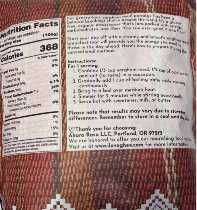 Pearled White Sorghum Meal 6 lb - Gluten-Free Whole Grain Jowar Meal with Mild, Nutty Flavor for Baking, Cooking & Thickening
