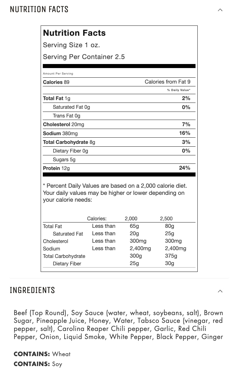 Jerky.com's Carolina Reaper Beef Jerky, Hottest Jerky in the World, 12g of Protein, All-Natural Keto Diet Snack, No Added Preservatives, 2.5 oz. Bag
