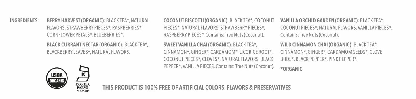 Teabloom Organic Black Forest Pyramid Tea Presentation Box, 12 Assorted Black Tea Blends, USDA Certified Organic Whole-Leaf Pyramid Tea Sachets