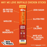 The New Primal All Natural Chicken Stick, Buffalo Style - Keto & Gluten Free Healthy Snacks for Adults, Sugar Free Low Carb, Paleo Meat Stick - 9g