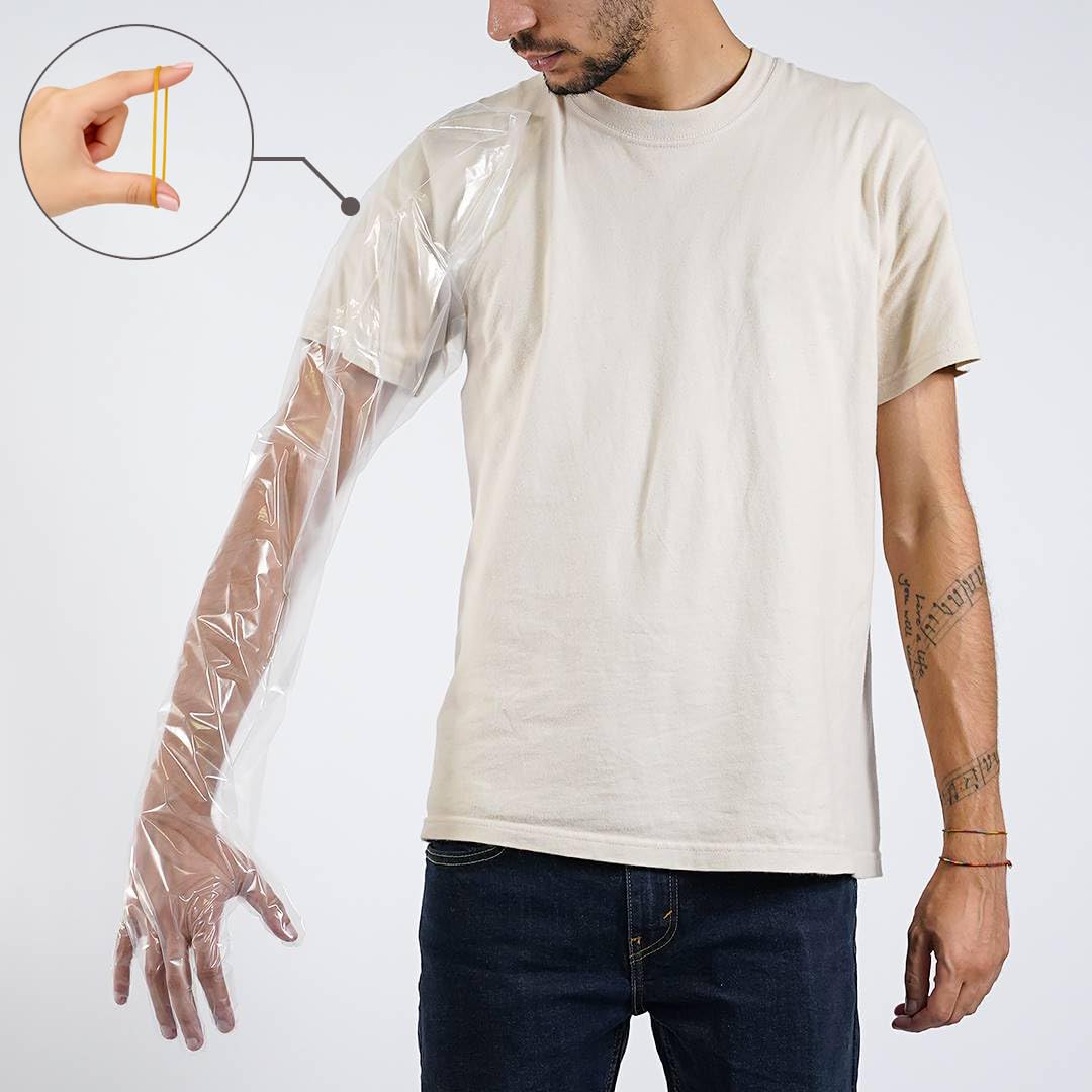 JIUBROLAM 50 Pcs Disposable Long Gloves Full Arm Shoulder Length 35.5 Inch Plastic Dressing Gutting Gloves for Field Dressing House Cleaning Gardening