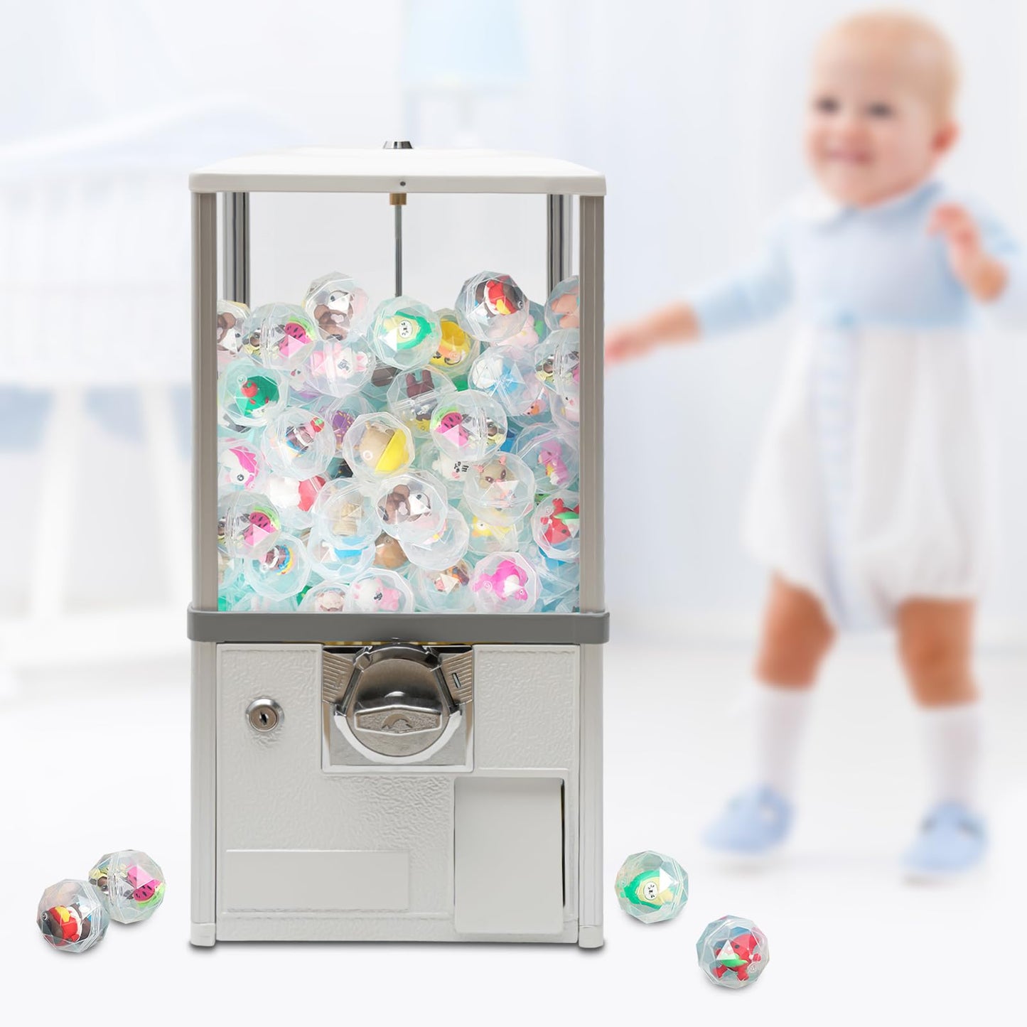 25-Cent Vending Machines, Coin Operated Large Capacity Gumball Machine, 22" Height Bubble Gum Machine, Commercial Mini Balls Dispenser Prize Machine