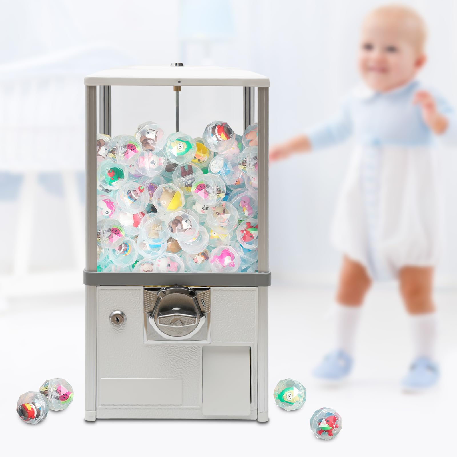 25-Cent Vending Machines, Coin Operated Large Capacity Gumball Machine, 22" Height Bubble Gum Machine, Commercial Mini Balls Dispenser Prize Machine