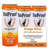 NoProof Energy Seltzer, Orange Citrus- 100% Naturally Flavored, Natural Green Tea Caffeine + Electrolytes, 0 Sugar, 0 Calories, 0 sucralose, 0