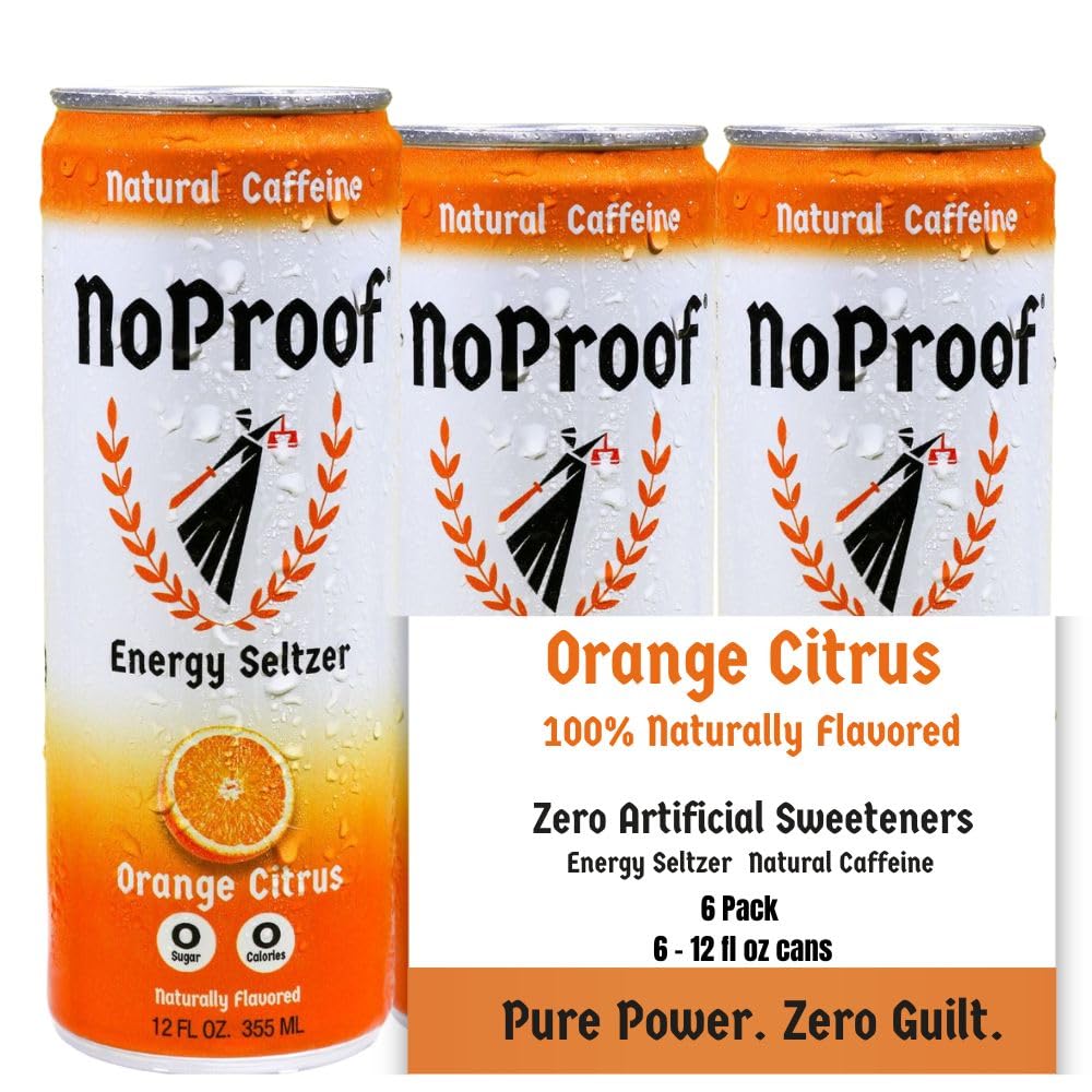 NoProof Energy Seltzer, Orange Citrus- 100% Naturally Flavored, Natural Green Tea Caffeine + Electrolytes, 0 Sugar, 0 Calories, 0 sucralose, 0