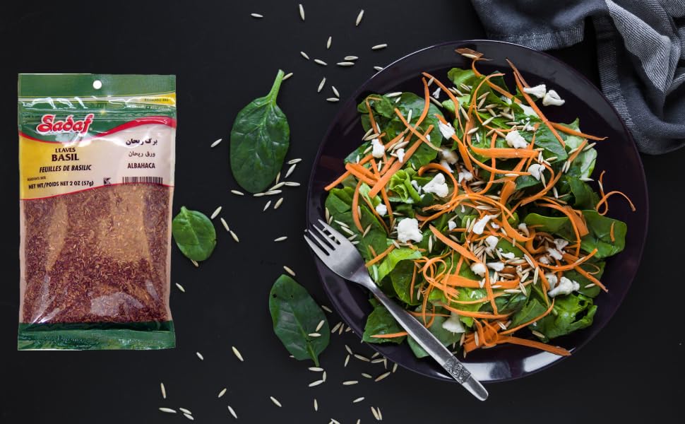 Sadaf Basil Leaves - Dried Basil Leaves for Cooking and Food Seasoning - Flavorful Herb - Mediterranean Cuisine Spice - Kosher - 2 Oz Resealable Bag
