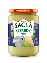 SACLA Alfredo Pasta Sauce with Basil Pesto | Creamy Italian White Pasta Sauce with Cheese & Basil | 14.5 oz Glass Jar | Imported from Italy | Non-GMO